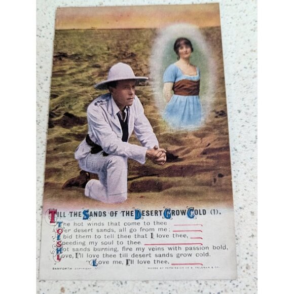 WWI Songs Military Soldier Postcards - Till the Sands of the Desert Grows Cold - Picture 2 of 9